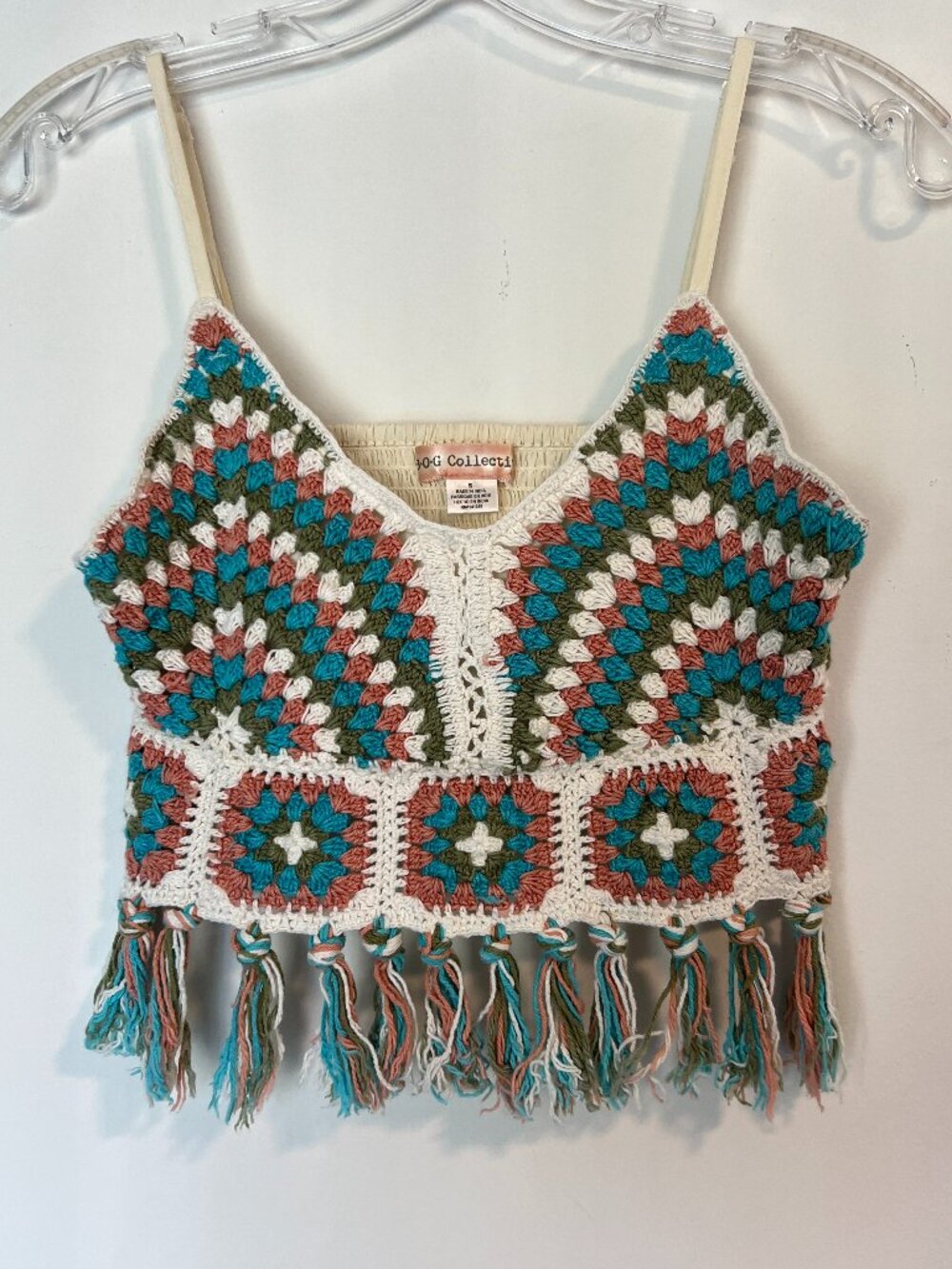 B.O.G. Collective Crochet Fringe Cami Crop Top Boho Festival Size Small